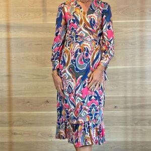 Vilagallo Elegant Paisley Print wrap silk Dress NWT  Sz 38